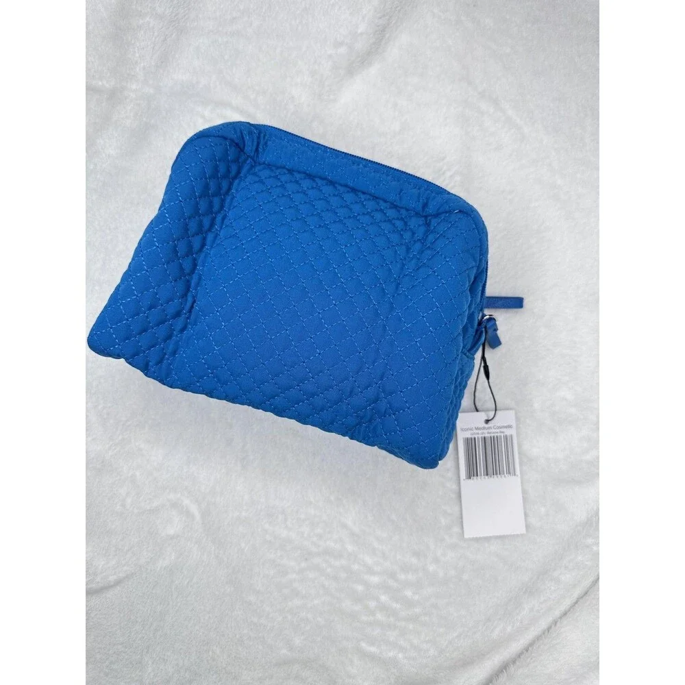 Vera Bradley Blue Quilted Iconic Medium Cosmetic Bag Travel Makeup Pouch Floral